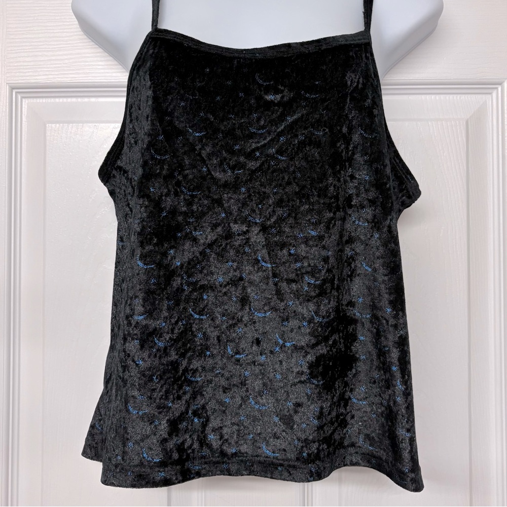 Y2K Vintage Celestial Velvet Tank Top Cami Star Moon Sz S/M